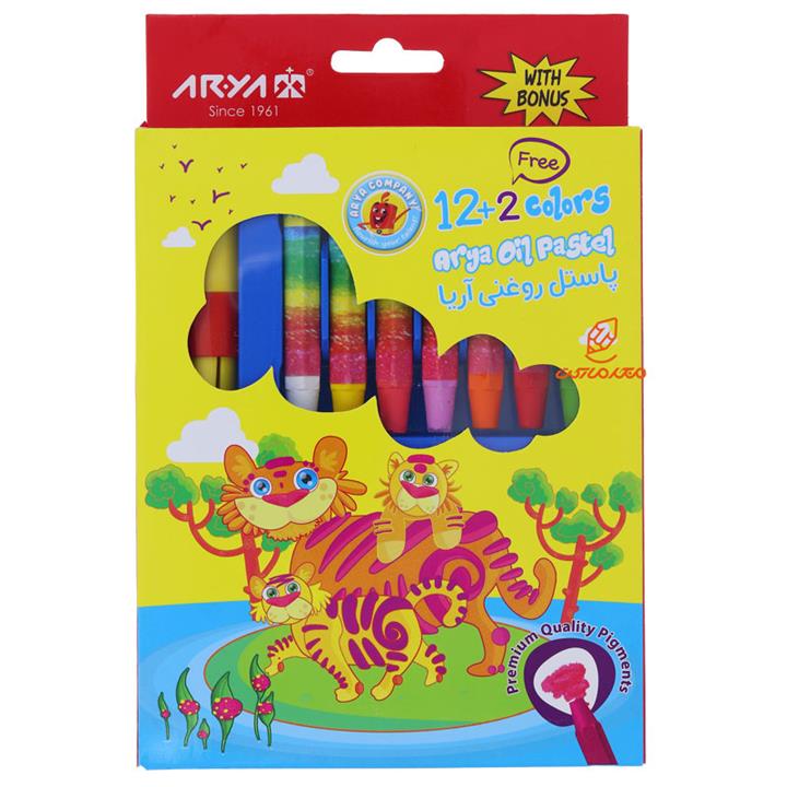 پاستل روغنی 2 12 رنگ 2027 مقوایی طرح ببر آریا ARYA